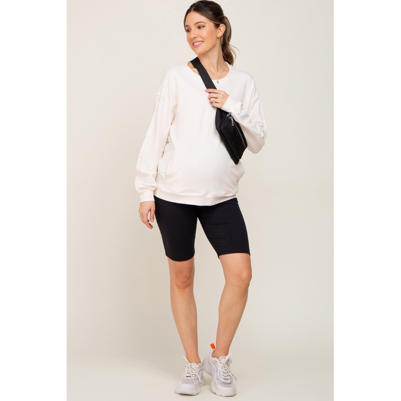 Black Wide Band Maternity Biker Shorts