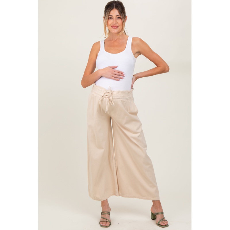 Cream Flowy Cropped Maternity Pant