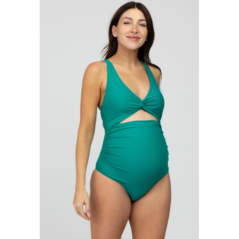 Jade Ruched Sides Front Cutout Maternity One Piece Swimsuit