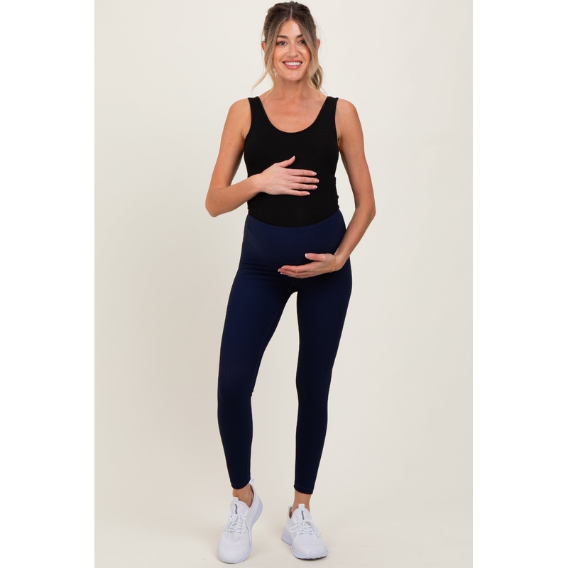 Navy Ribbed Maternity Leggings