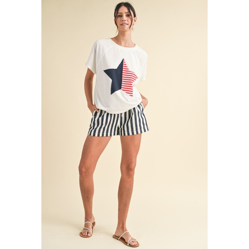 Navy Stripe Twill Shorts