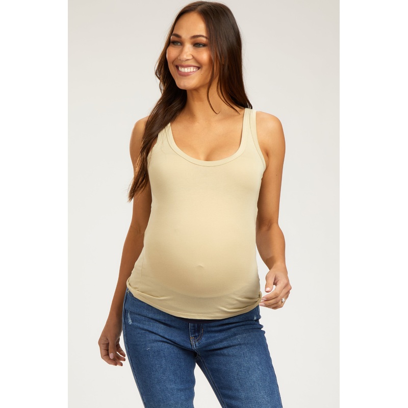 Beige Scoop Neckline Maternity Tank Top