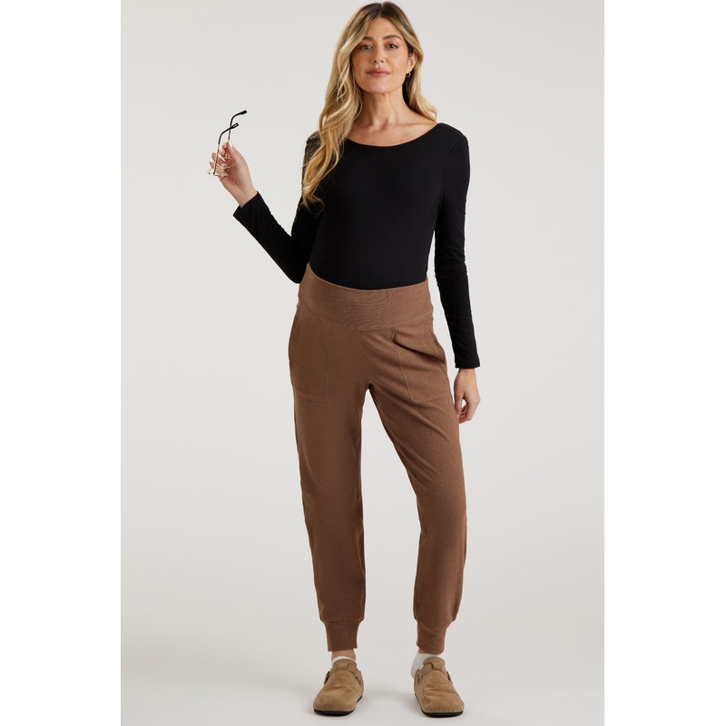 Brown Soft Knit Maternity Joggers