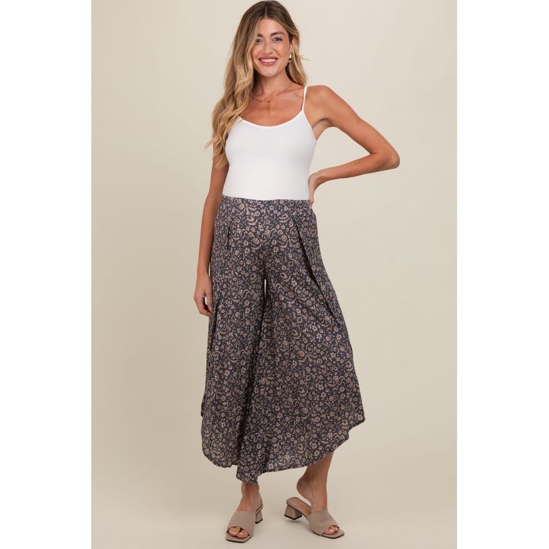 Charcoal Floral Asymmetric Maternity Pants