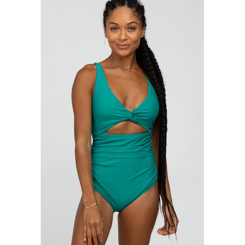 Jade Ruched Sides Front Cutout One Piece Swimsuit