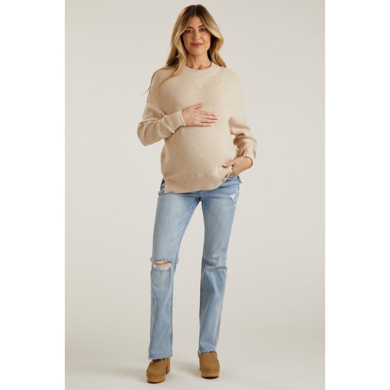 Light Blue Distressed Bootcut Maternity Jeans