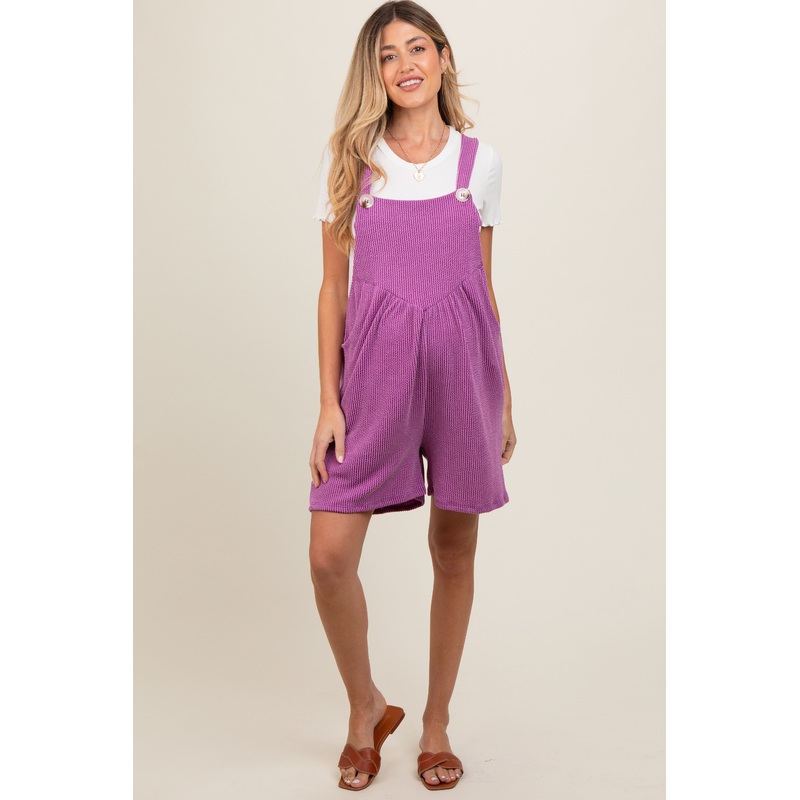 Purple Ribbed Maternity Romper