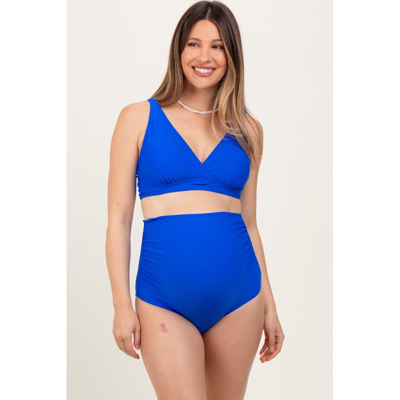 Royal Blue High Waist Maternity Bikini Set