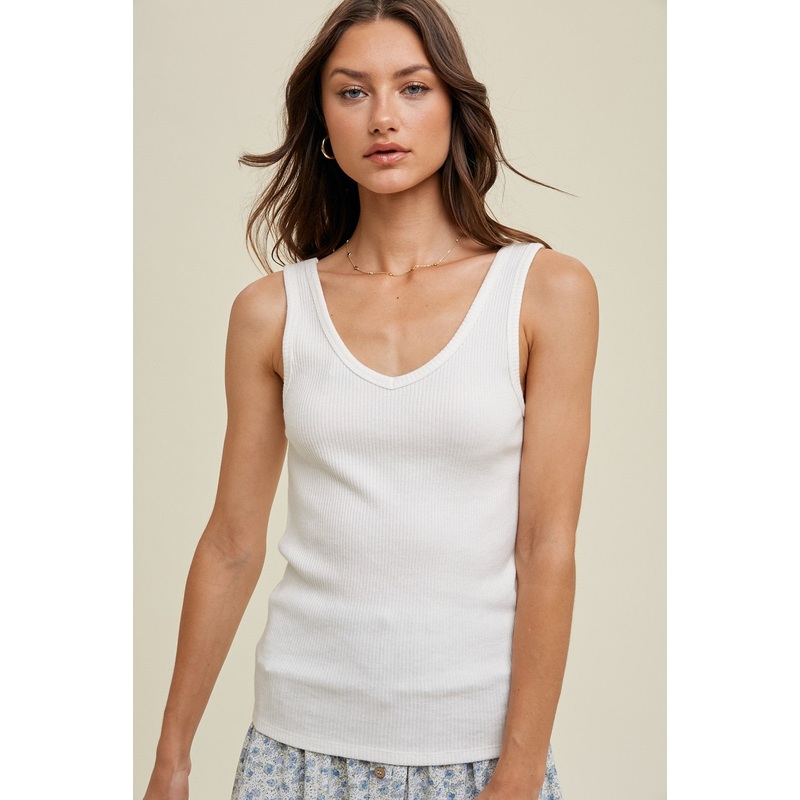 White V-Neck Basic Tank Top