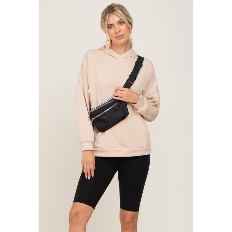 Beige Heathered Hooded Sweatshirt