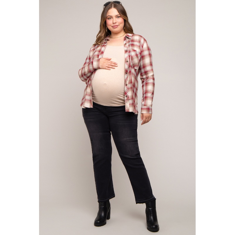 Black Distressed Raw Hem Maternity Plus Size Jeans
