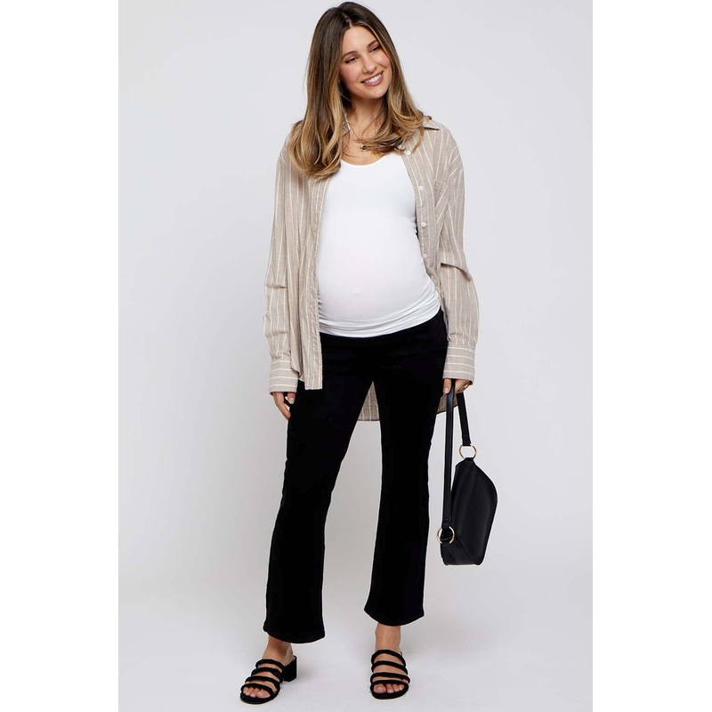 Black Straight Leg Cropped Maternity Jeans