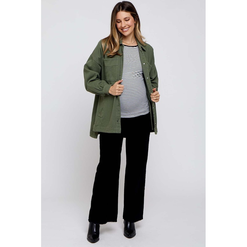 Olive Denim Button Down Button Down Maternity Jacket