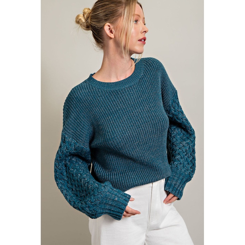 Teal Braided Sleeve Sweater