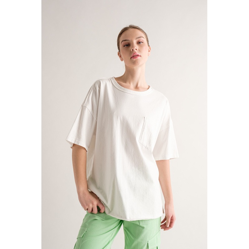 White Exposed Seam Pocket T-Shirt