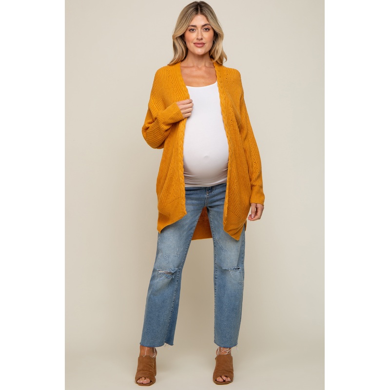 Yellow Cable Knit Accent Maternity Cardigan