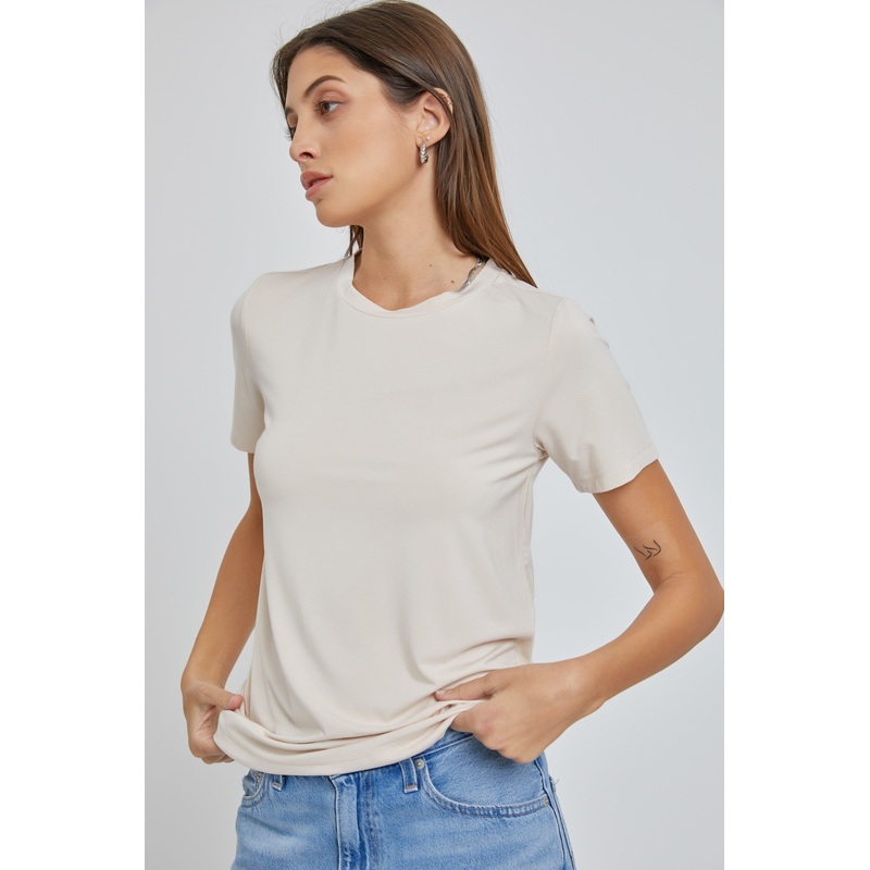 Beige Soft Knit Basic T-Shirt