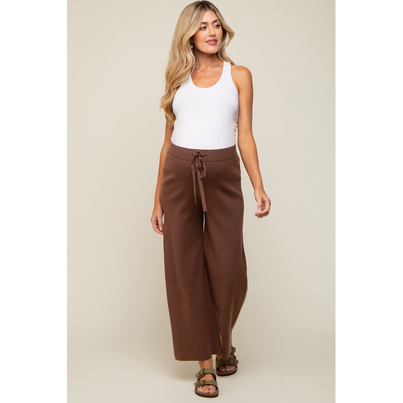 Brown Sweater Knit Drawstring Maternity Pants