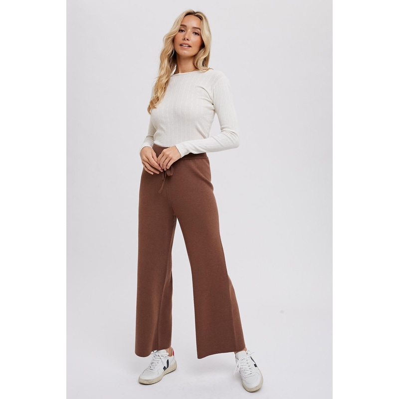 Brown Sweater Knit Drawstring Pants