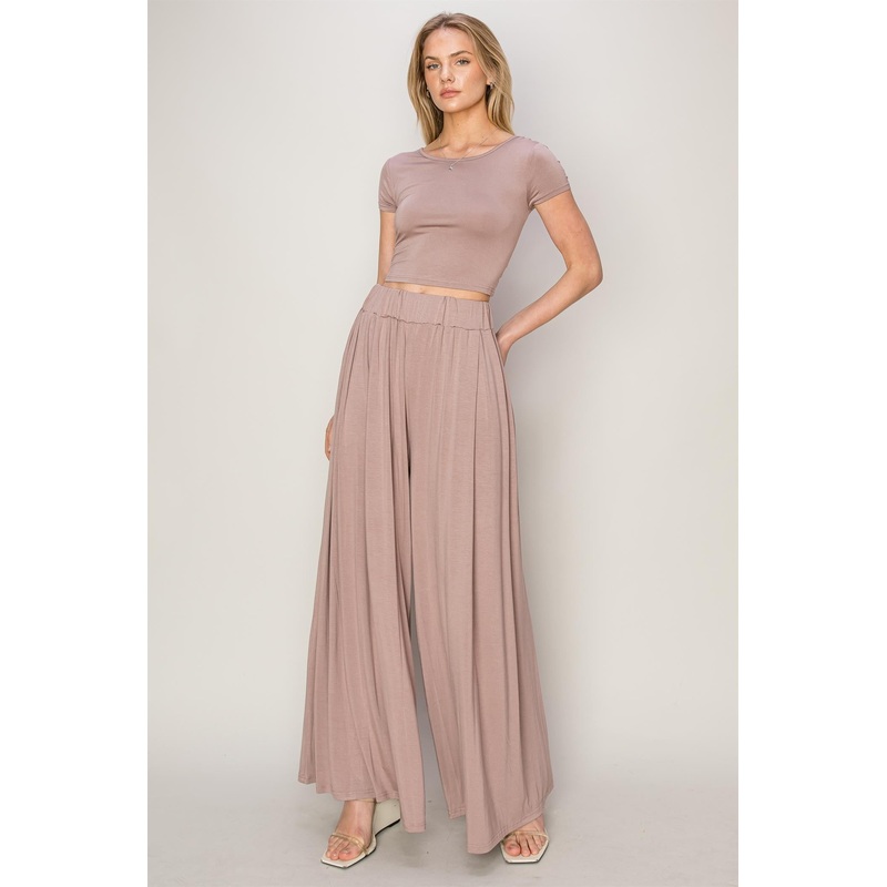 Mauve Crop Top Wide Leg Pant Set