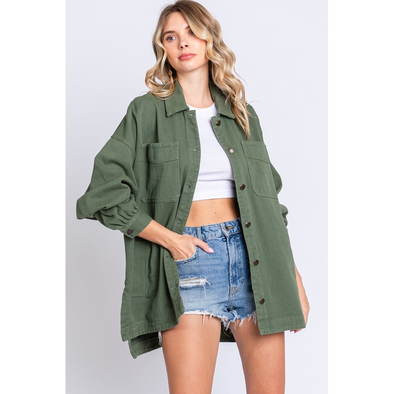 Olive Denim Button Down Button Down Jacket