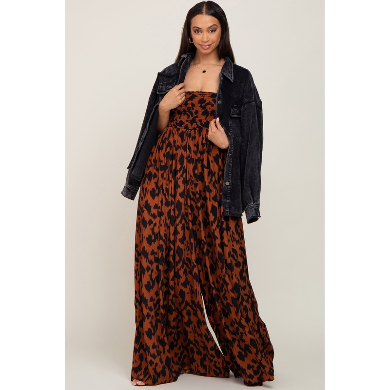 Rust Animal Print Strapless Jumpsuit
