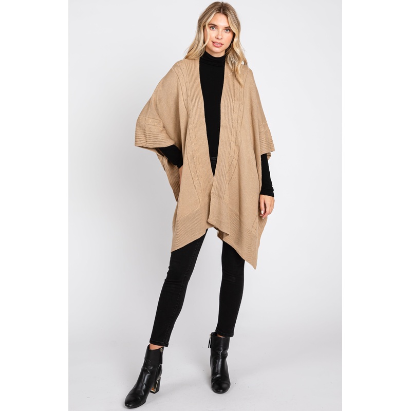 Beige Draped Cable Knit Dolman Sleeve Cardigan