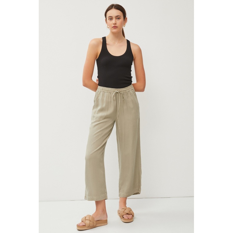 Light Olive Front Tie Cropped Pants