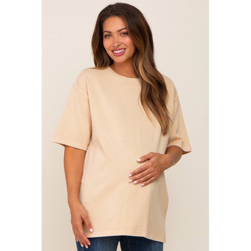 Yellow Basic Oversized Maternity T-Shirt