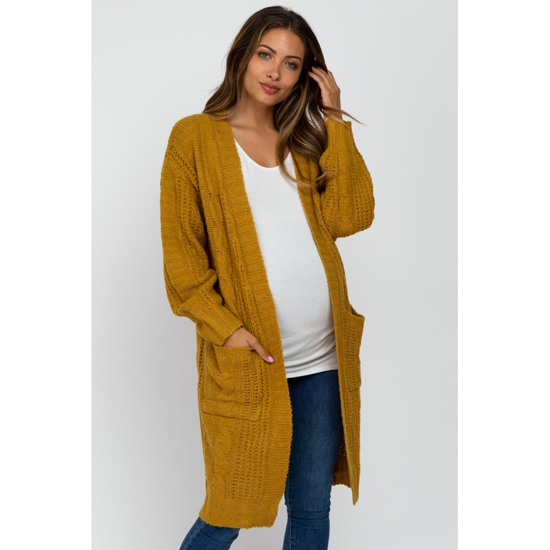 Yellow Mixed Knit Chunky Maternity Cardigan