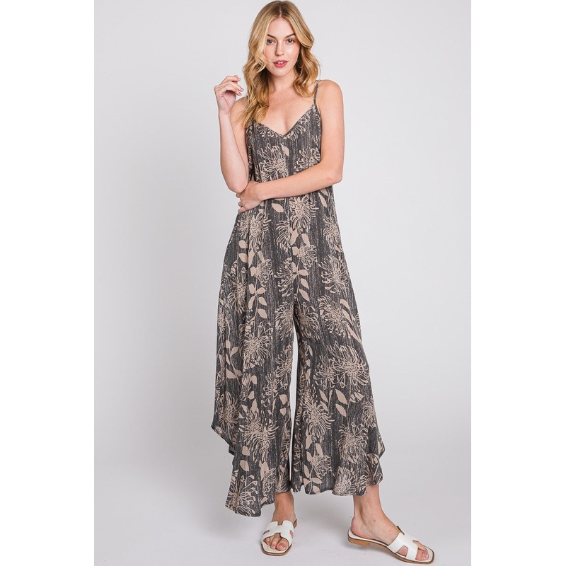 Charcoal Floral Asymmetrical Hem Jumpsuit