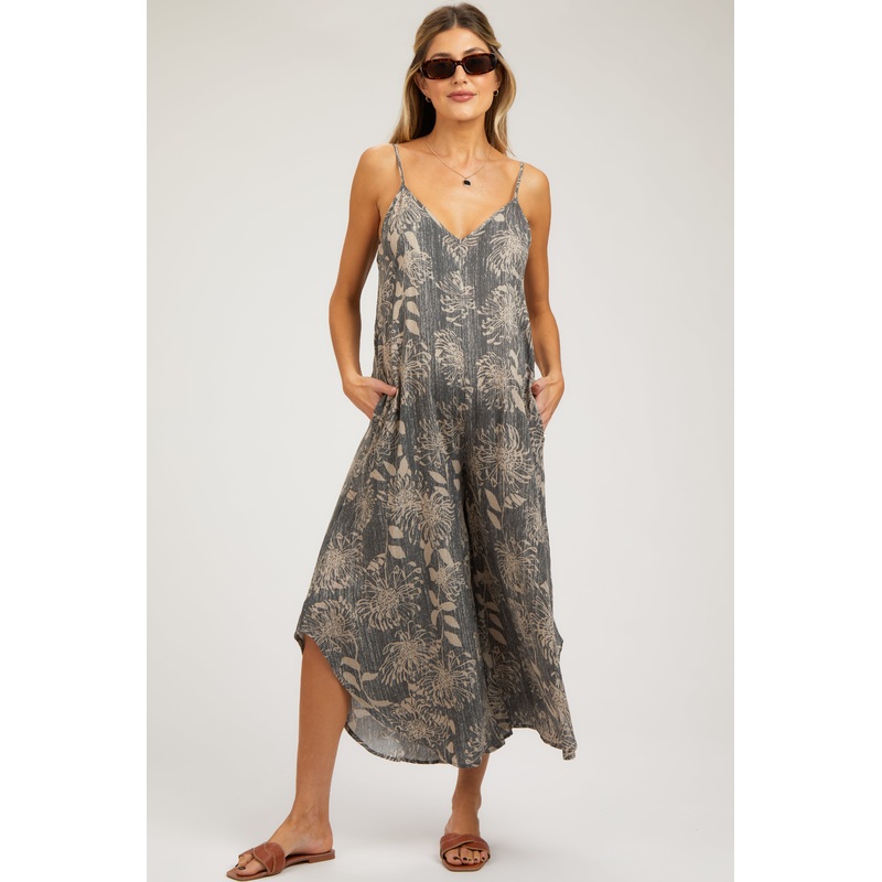 Charcoal Floral Asymmetrical Hem Maternity Jumpsuit