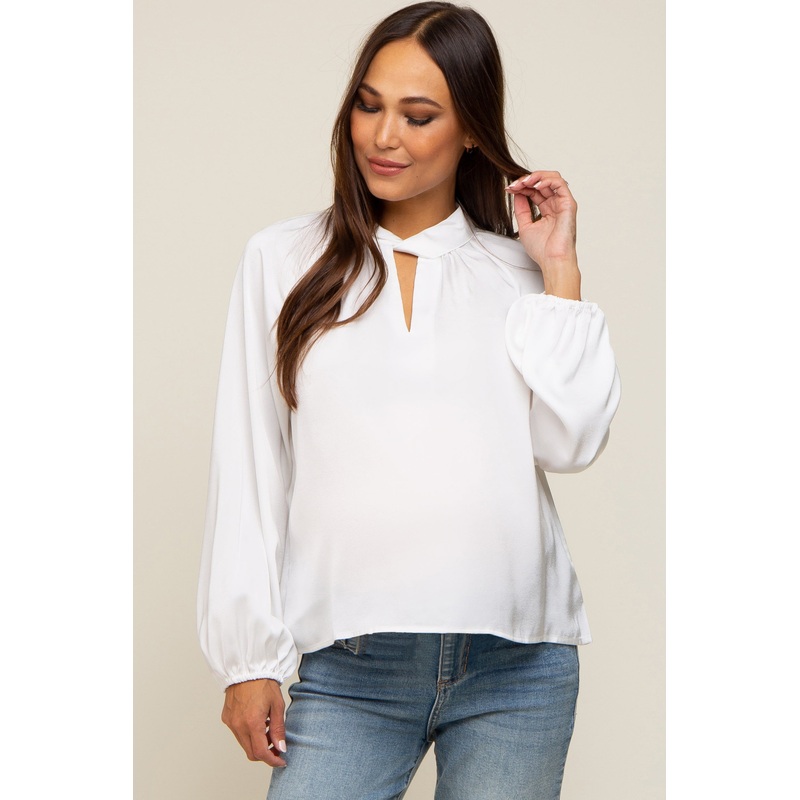 White Satin Cutout Maternity Blouse
