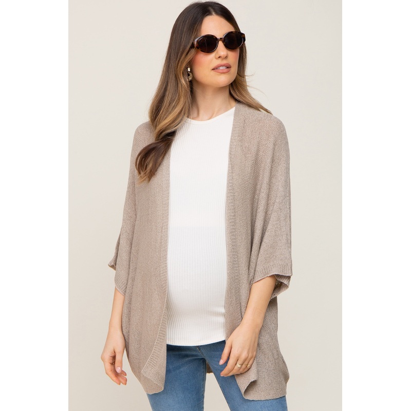 Beige Dolman Short Sleeve Maternity Cardigan