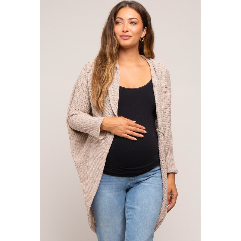 Beige Open Knit Dolman Sleeve Maternity Cardigan