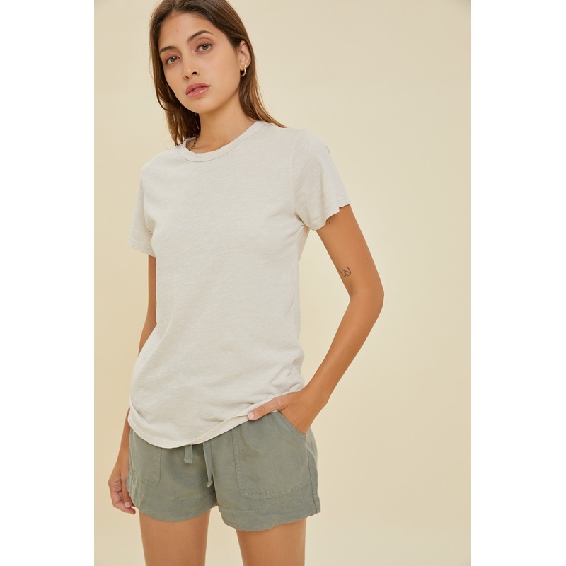 Beige Slub Knit Cropped T-Shirt