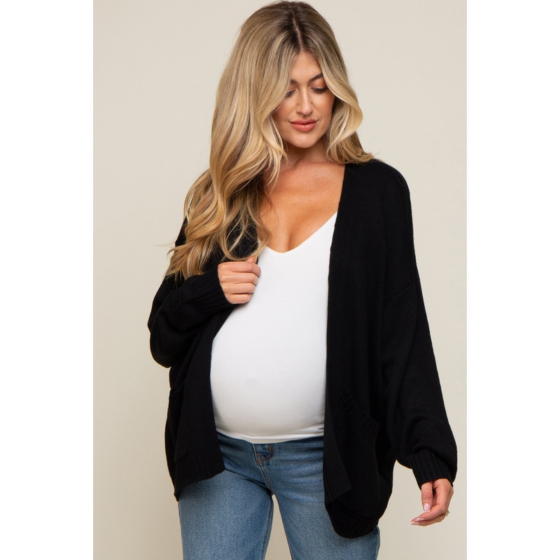 Black Basic Maternity Knit Cardigan