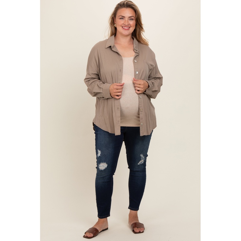 Navy Blue Distressed Crop Skinny Maternity Plus Jeans