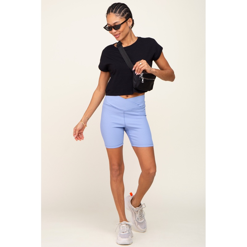 Periwinkle Ribbed Crisscross Biker Shorts