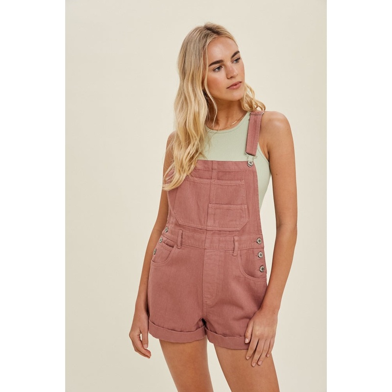 Rose Cuffed Denim Short Overalls