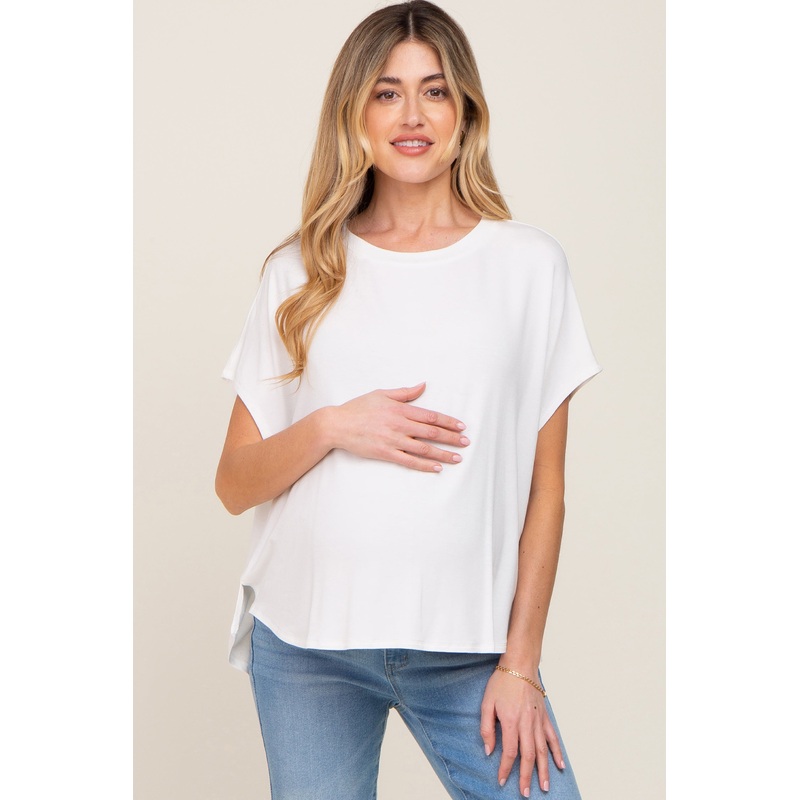 White Oversized Boxy Maternity Top