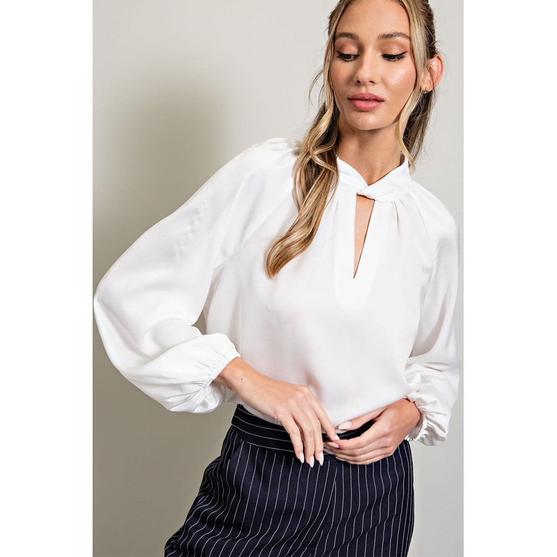 White Satin Cutout Blouse