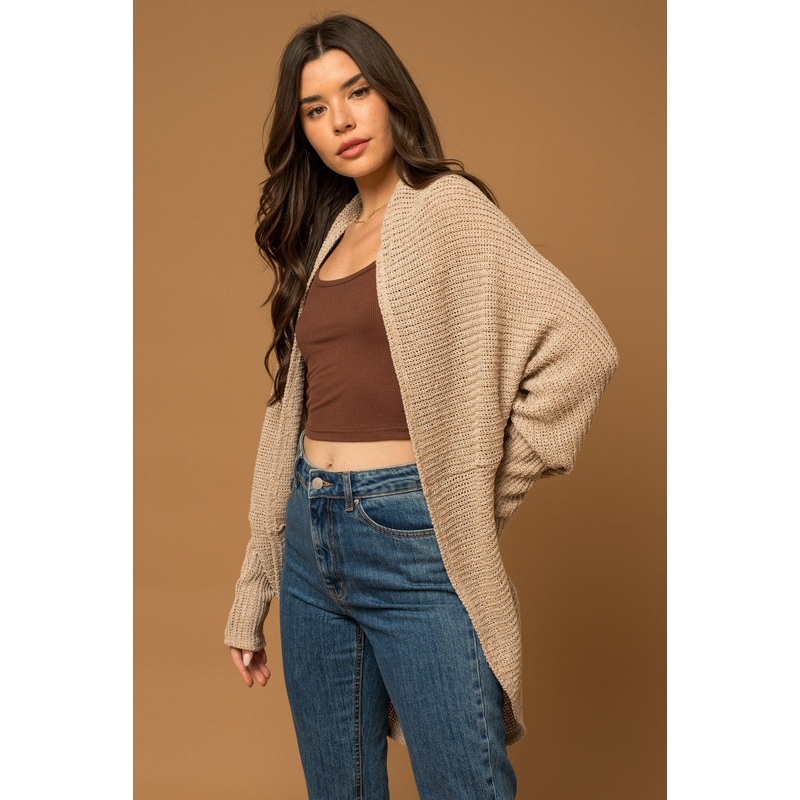 Beige Open Knit Dolman Sleeve Cardigan