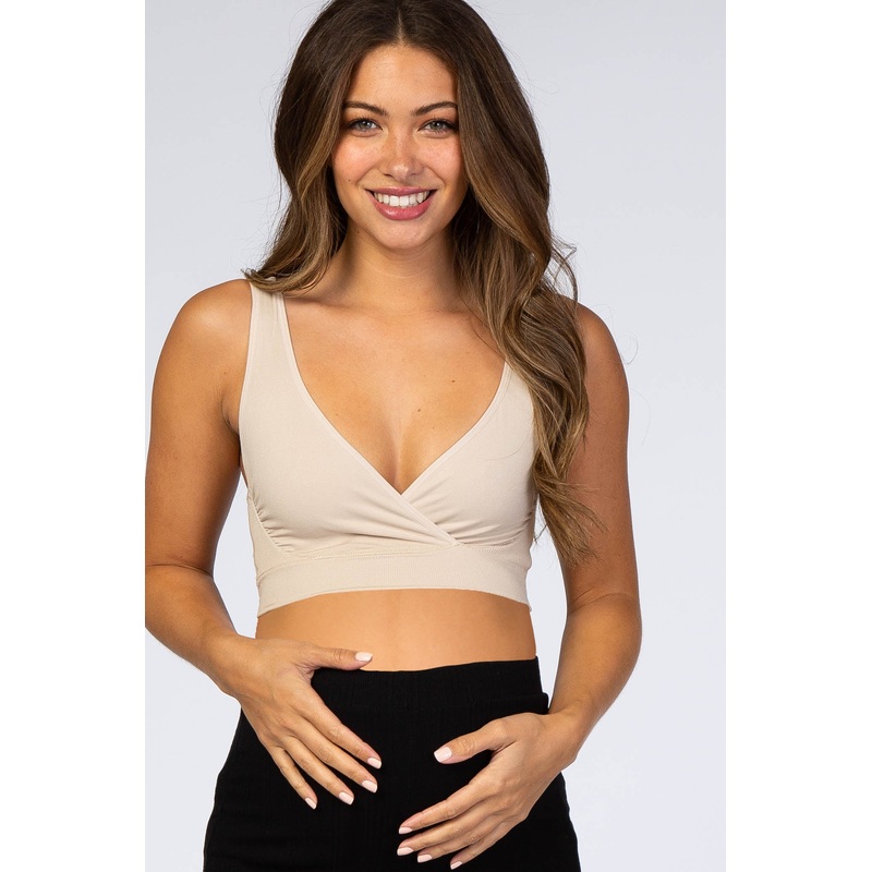 Beige Seamless Wrap Front Maternity/Nursing Bra