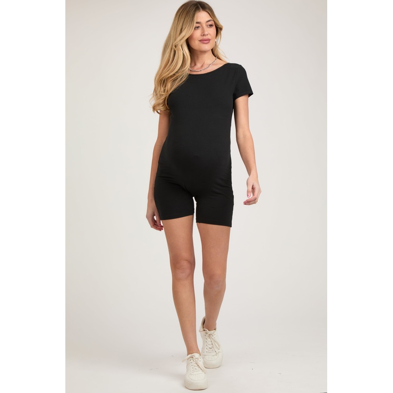 Black Fitted Short Sleeve Maternity Romper