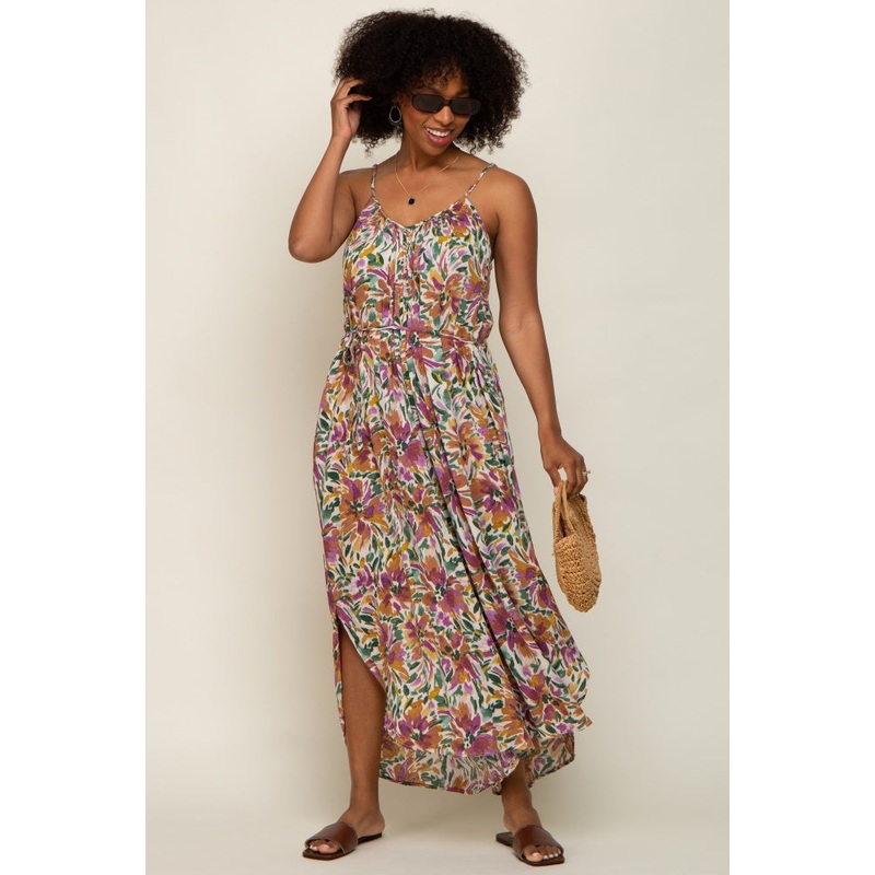 Violet Floral Sleeveless Jumpsuit