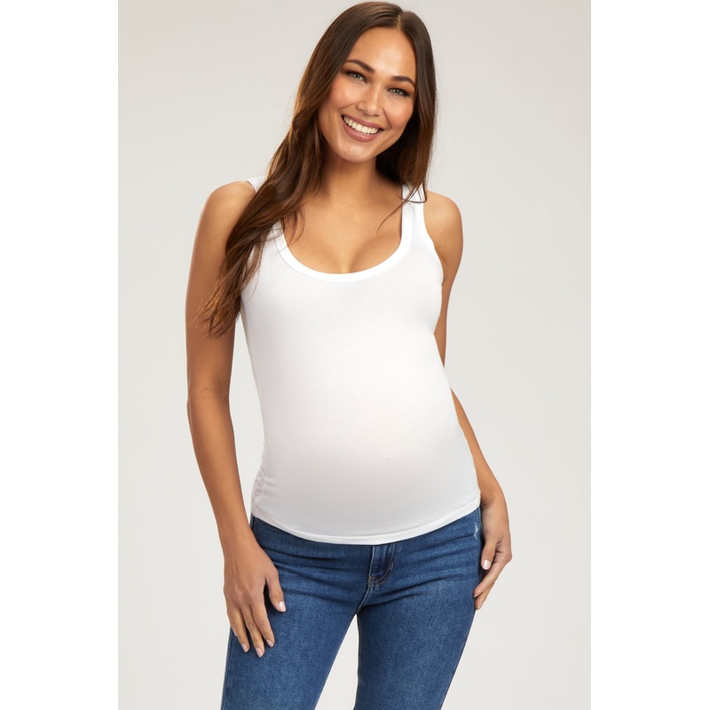 White Scoop Neckline Maternity Tank Top
