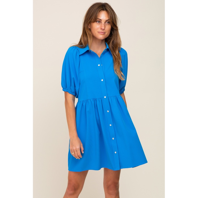 Aqua Button Down Mini Dress