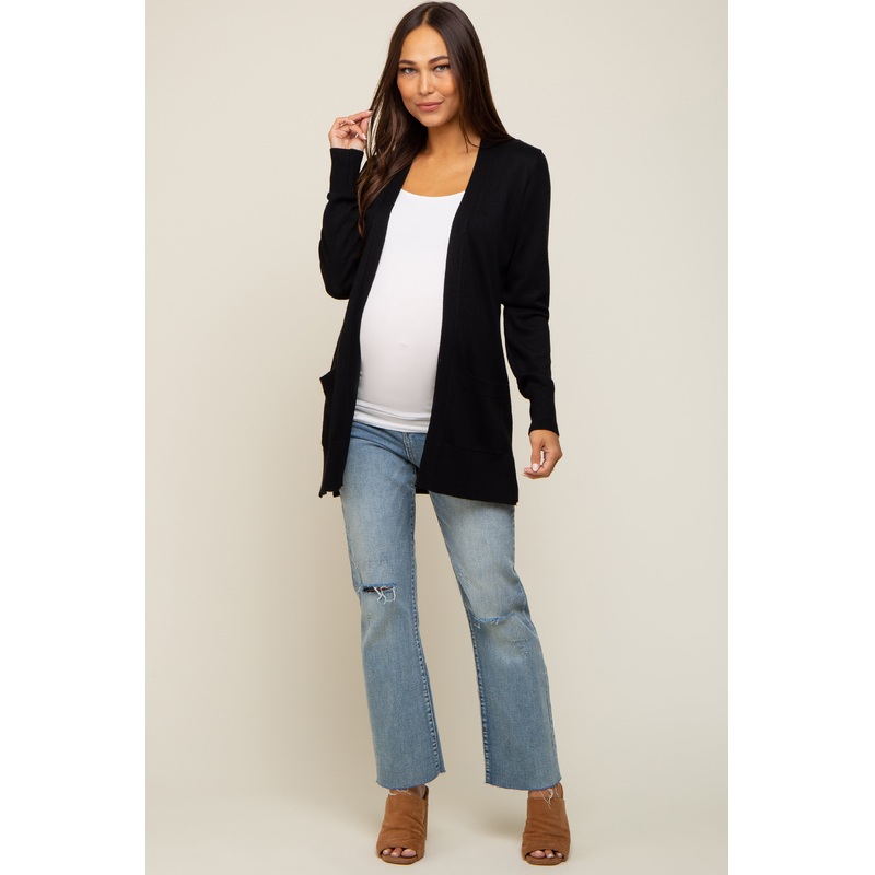 Black Basic Open Front Maternity Cardigan