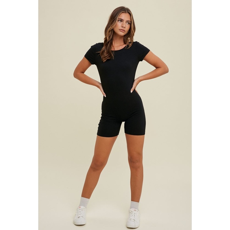 Black Fitted Short Sleeve Romper